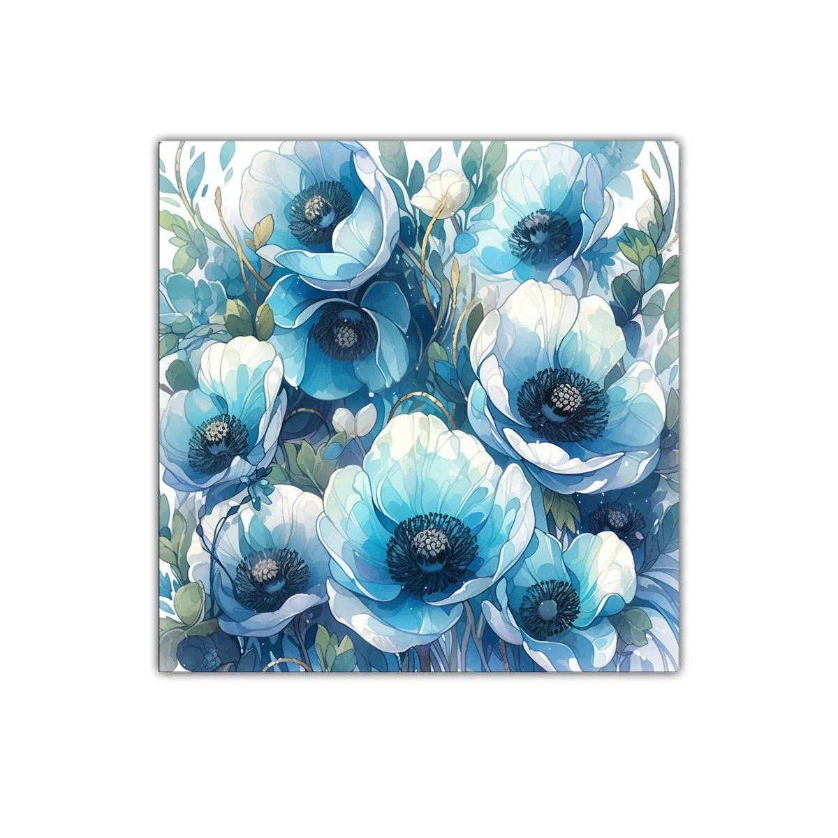 Cuadro decorativo con delicadas flores en tonos azules y blancos