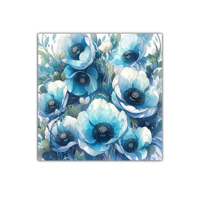 Cuadro decorativo con delicadas flores en tonos azules y blancos