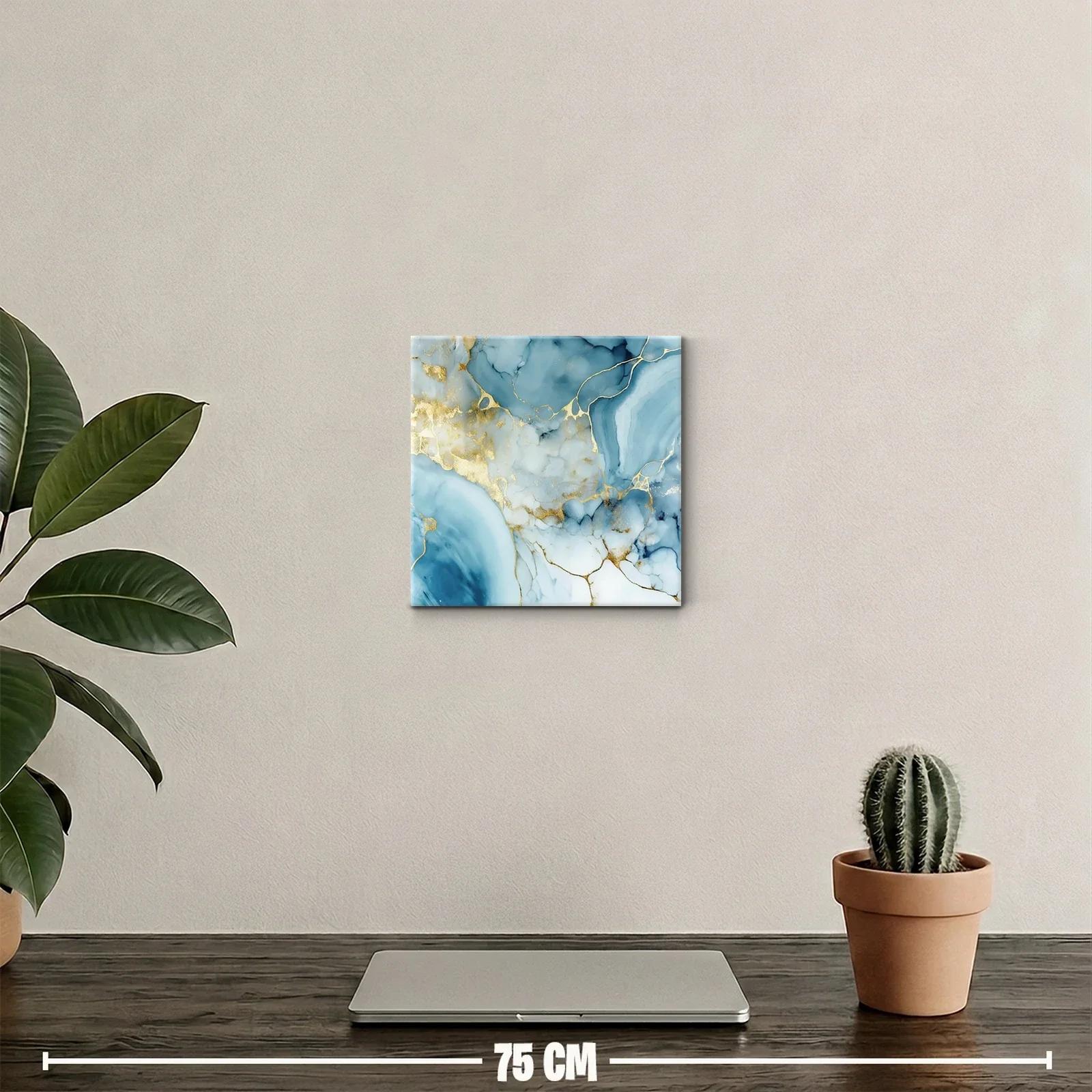Cuadro abstracto con tonos azules y detalles dorados elegantes — miniatura 2