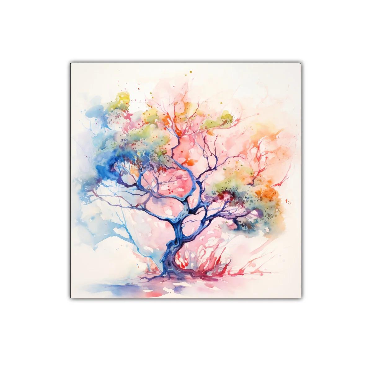 Árbol colorido en acuarela vibrante y delicada