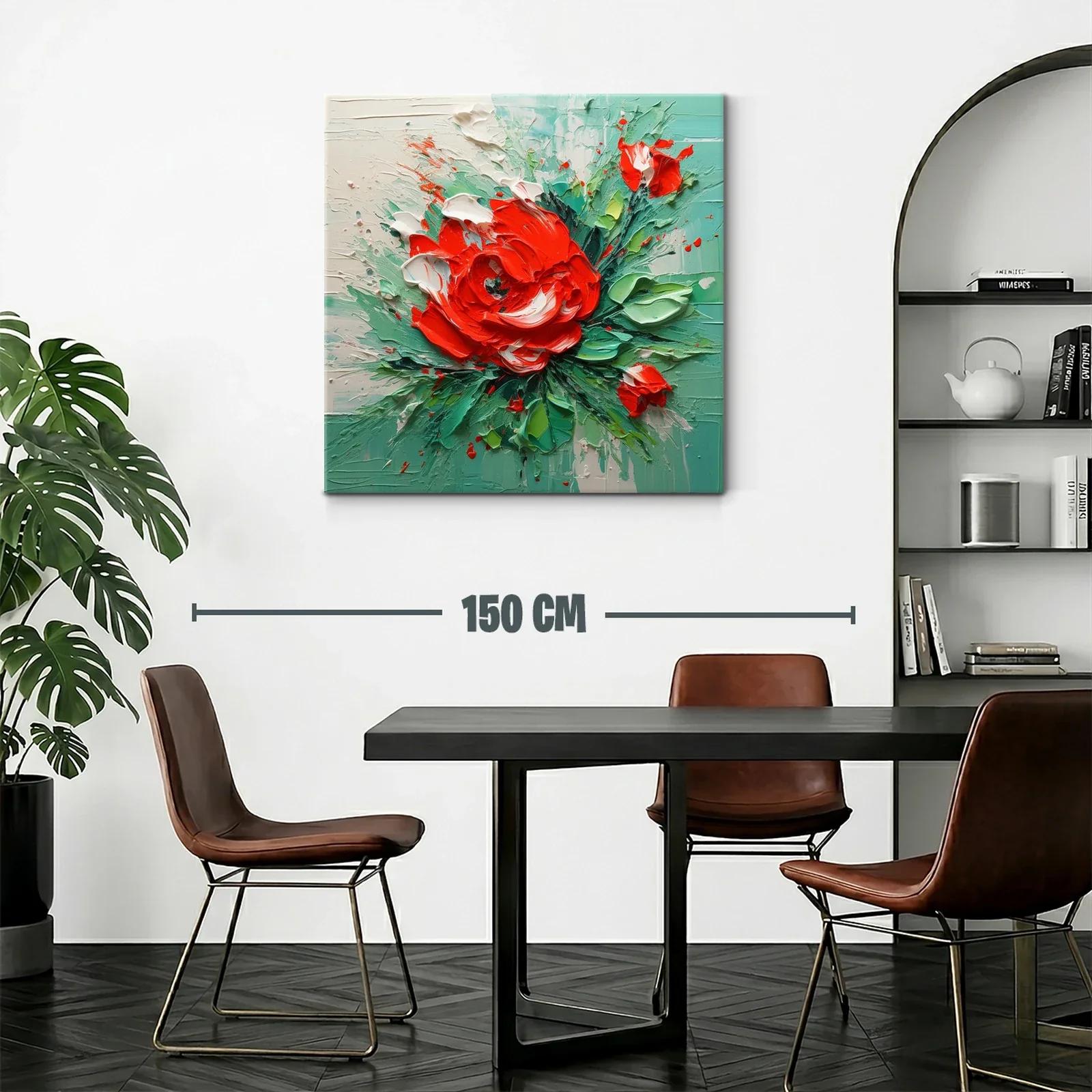 Cuadro floral vibrante con tonos verdes y rojos intensos — miniatura 2