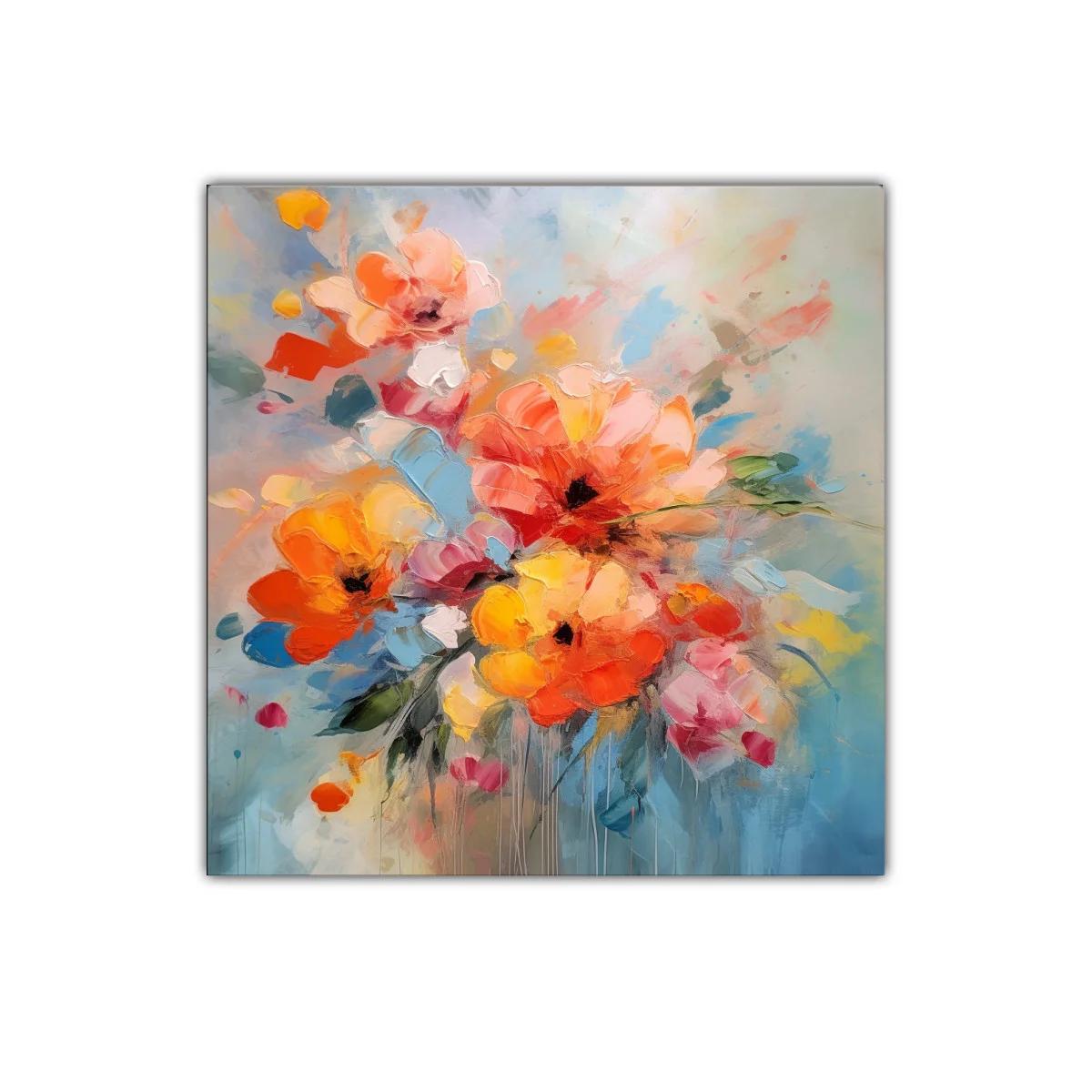 Cuadro decorativo con vibrantes flores en tonos cálidos y fríos