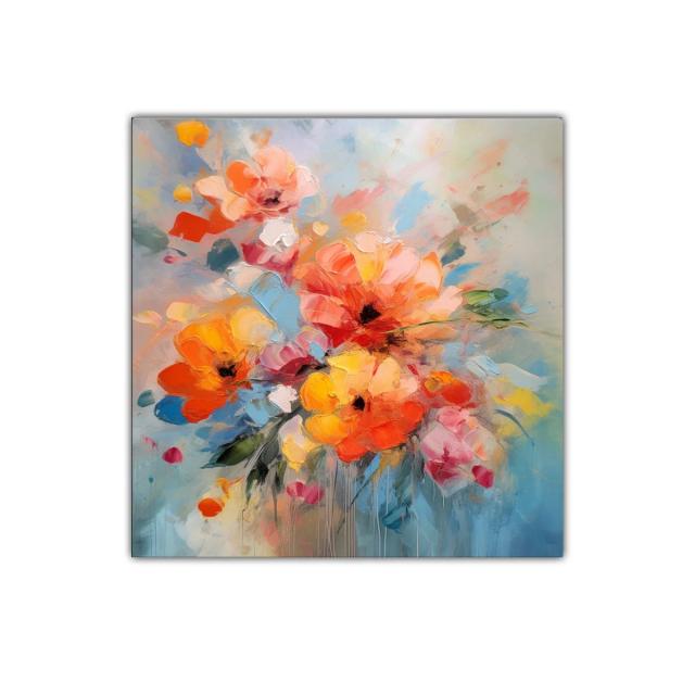 Cuadro decorativo con vibrantes flores en tonos cálidos y fríos