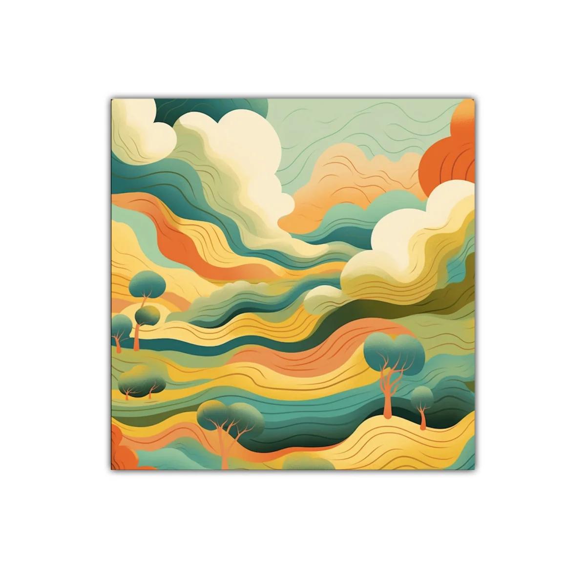 Paisaje abstracto en tonos cálidos y verdes vibrantes — imagen principal