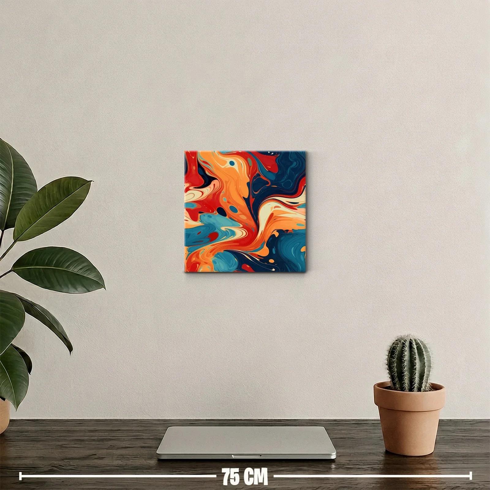 Cuadro abstracto con tonos cálidos y azules profundos — miniatura 2
