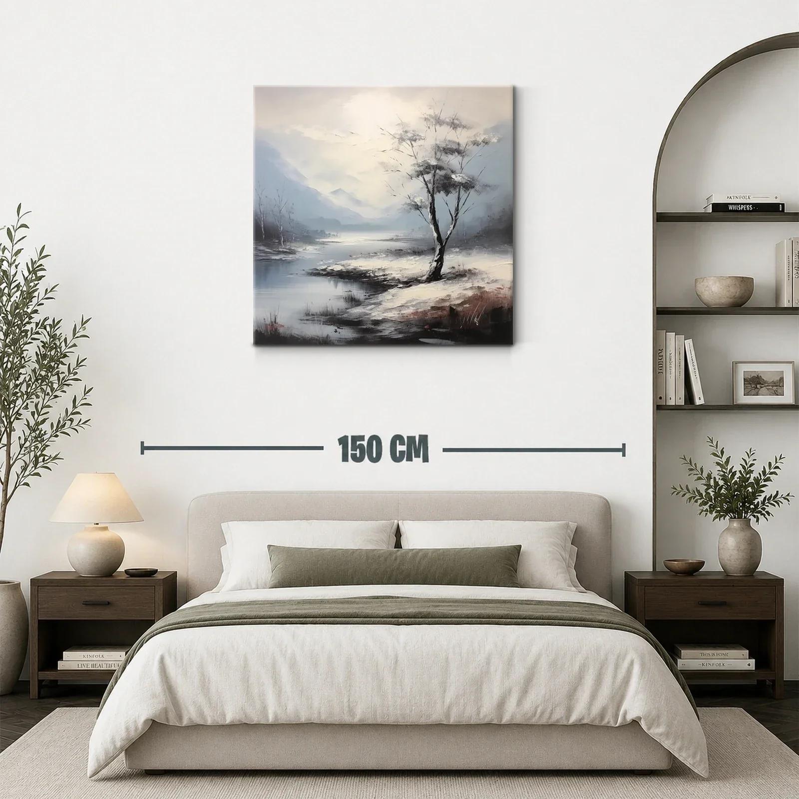 Paisaje con árbol solitario y lago en tonos suaves — miniatura 3