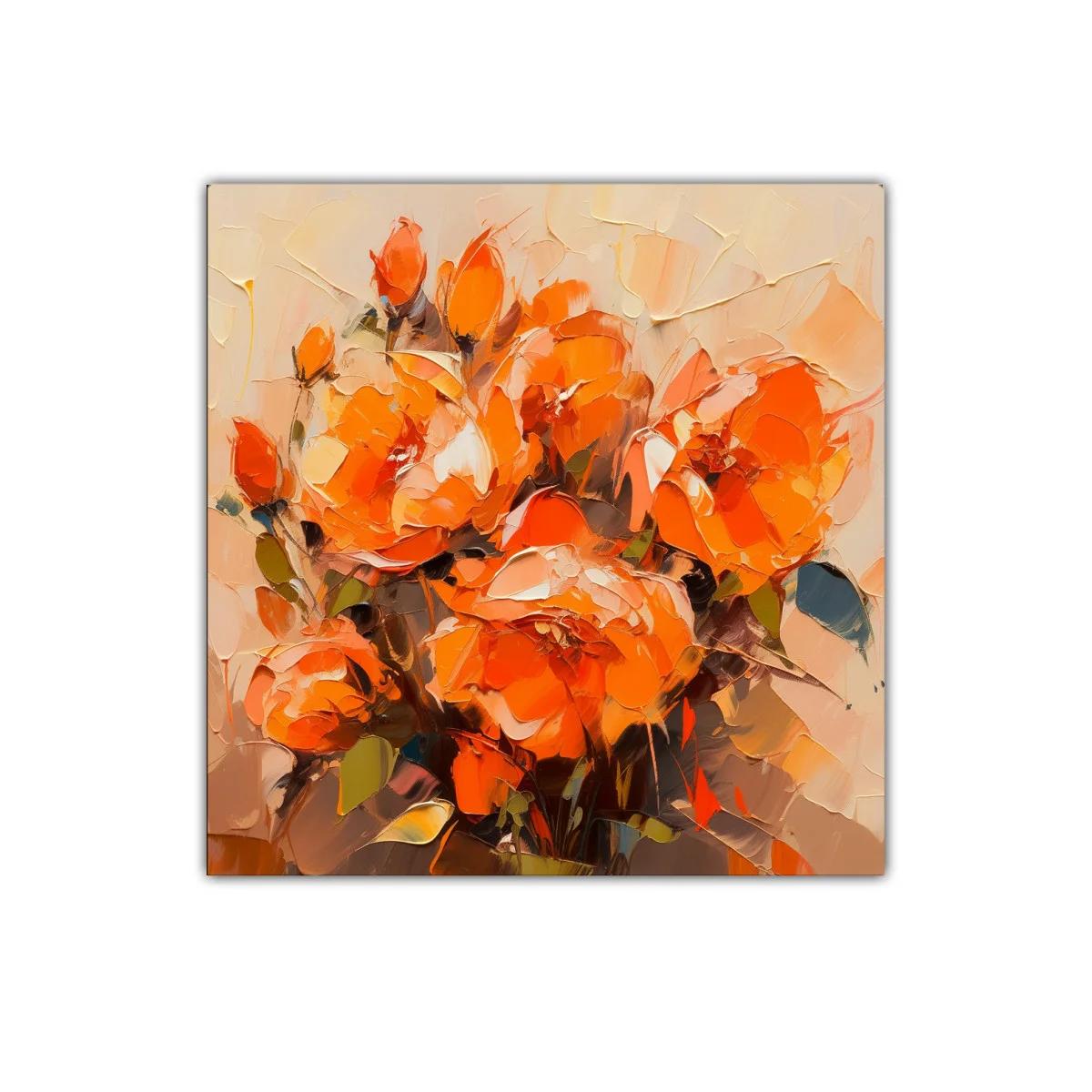Cuadro de flores vibrantes en tonos cálidos y anaranjados