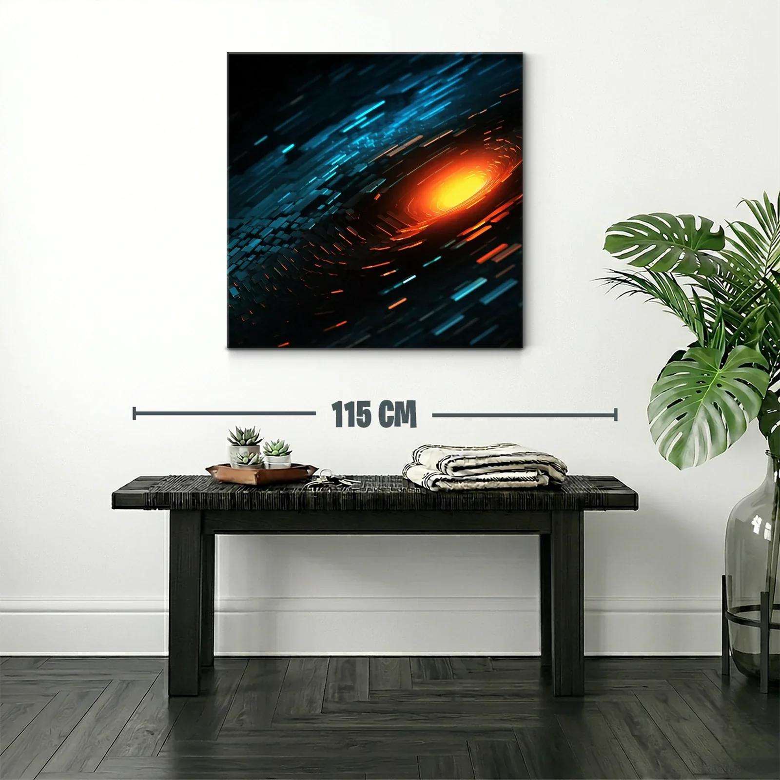 Cuadro abstracto con destellos cálidos y tonos fríos — miniatura 2