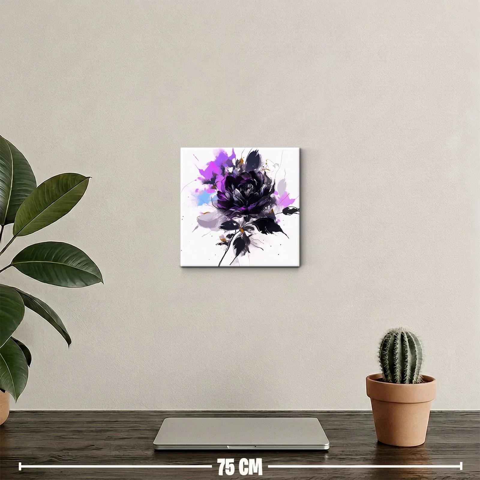 Cuadro floral con rosa en tonos morados y negros vibrantes — miniatura 2