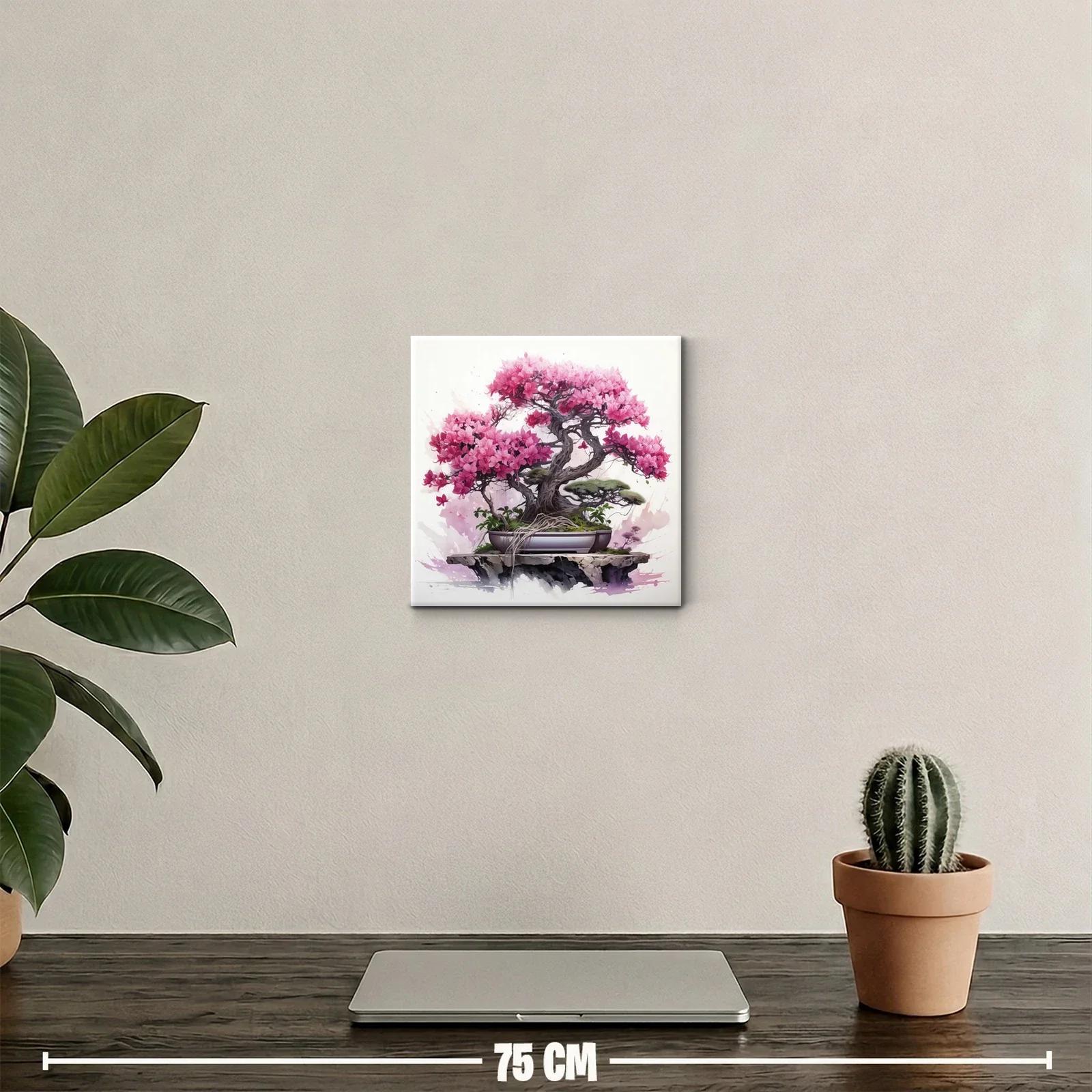 Bonsái con flores rosas vibrantes y ramas retorcidas — miniatura 2