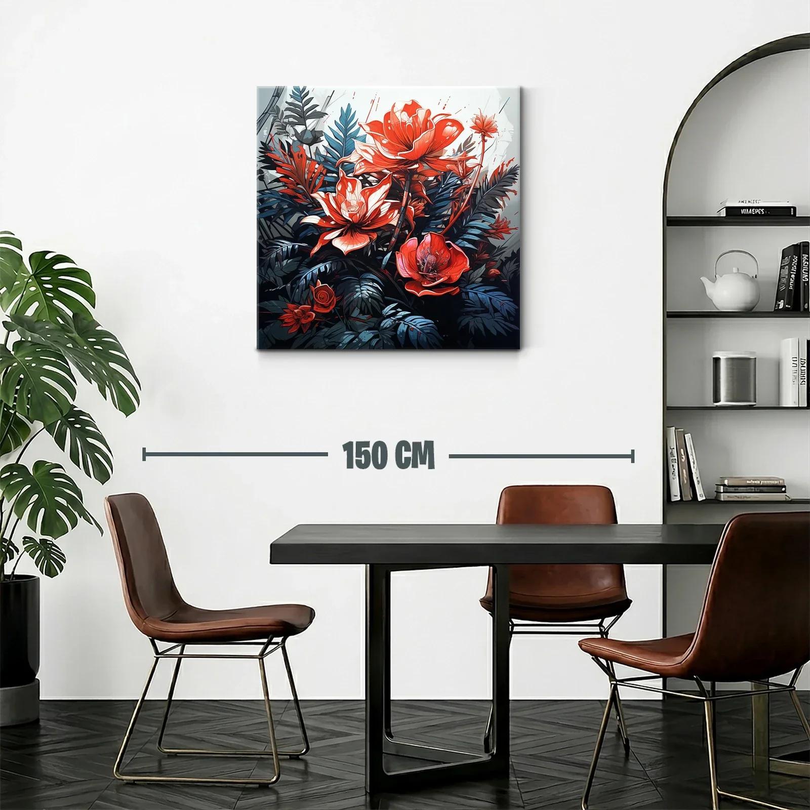 Cuadro vibrante con flores rojas y hojas azuladas — miniatura 2