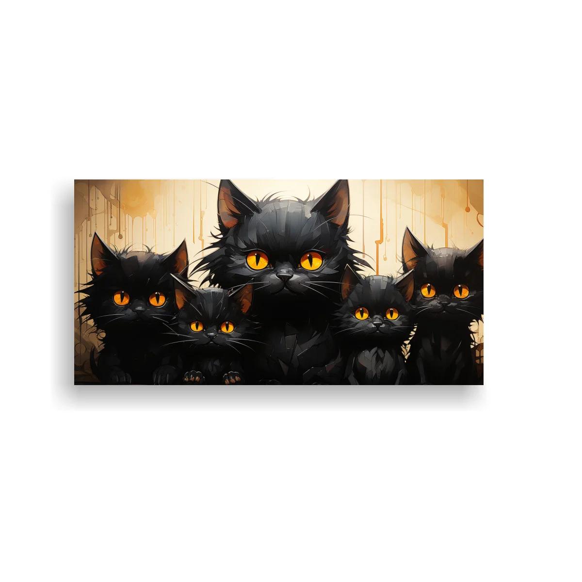 Cuadro familia de gatos negros con ojos ámbar