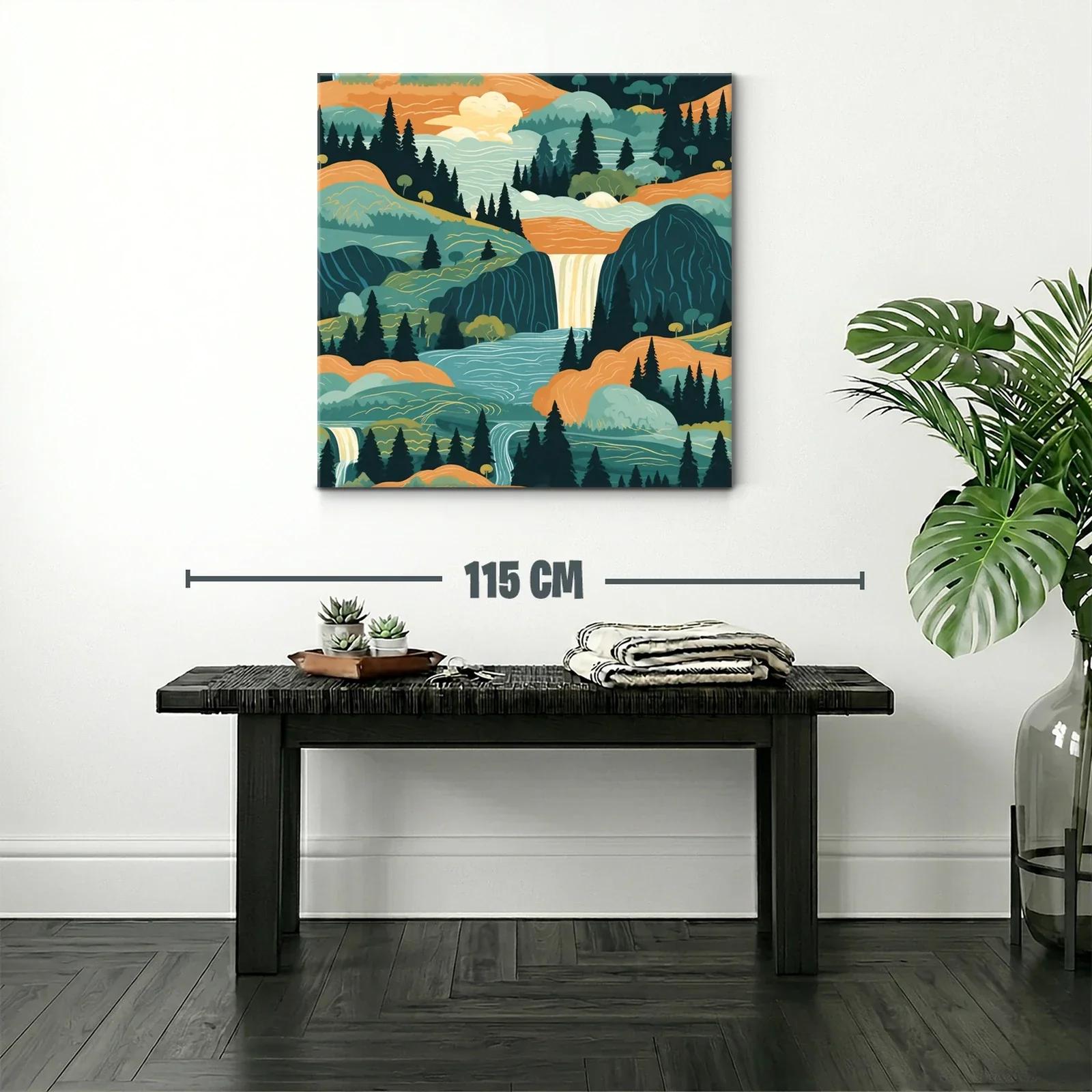 Paisaje sereno con cascadas y montañas en tonos cálidos — miniatura 2