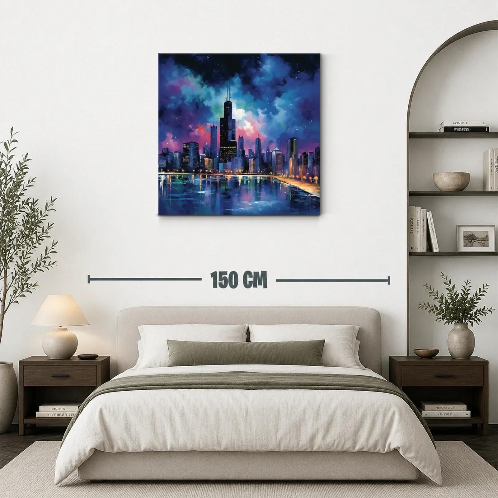 Ciudad nocturna con reflejos y cielo vibrante en azul y púrpura — miniatura 3