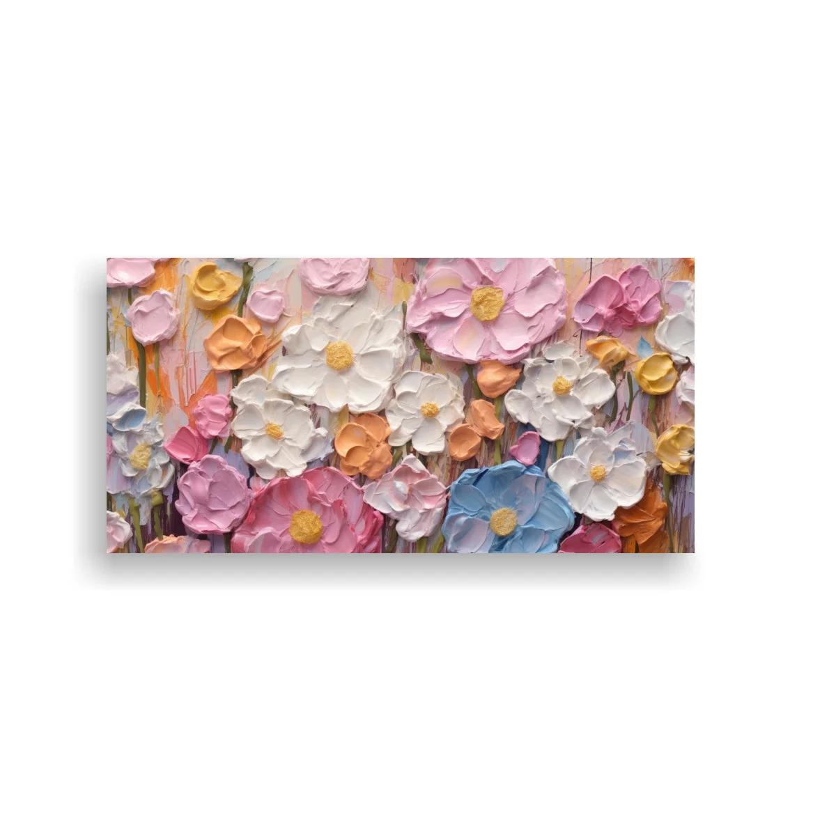 Cuadro flores en relieve con pétalos densos y tallos visibles