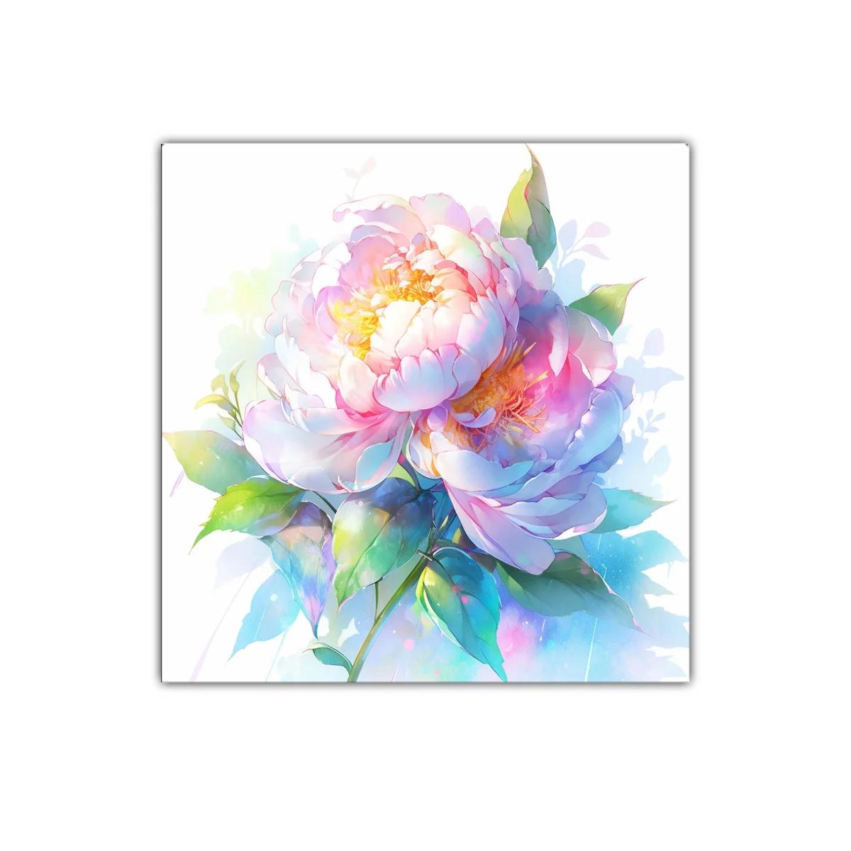Cuadro floral con peonías en tonos suaves y vibrantes — imagen principal