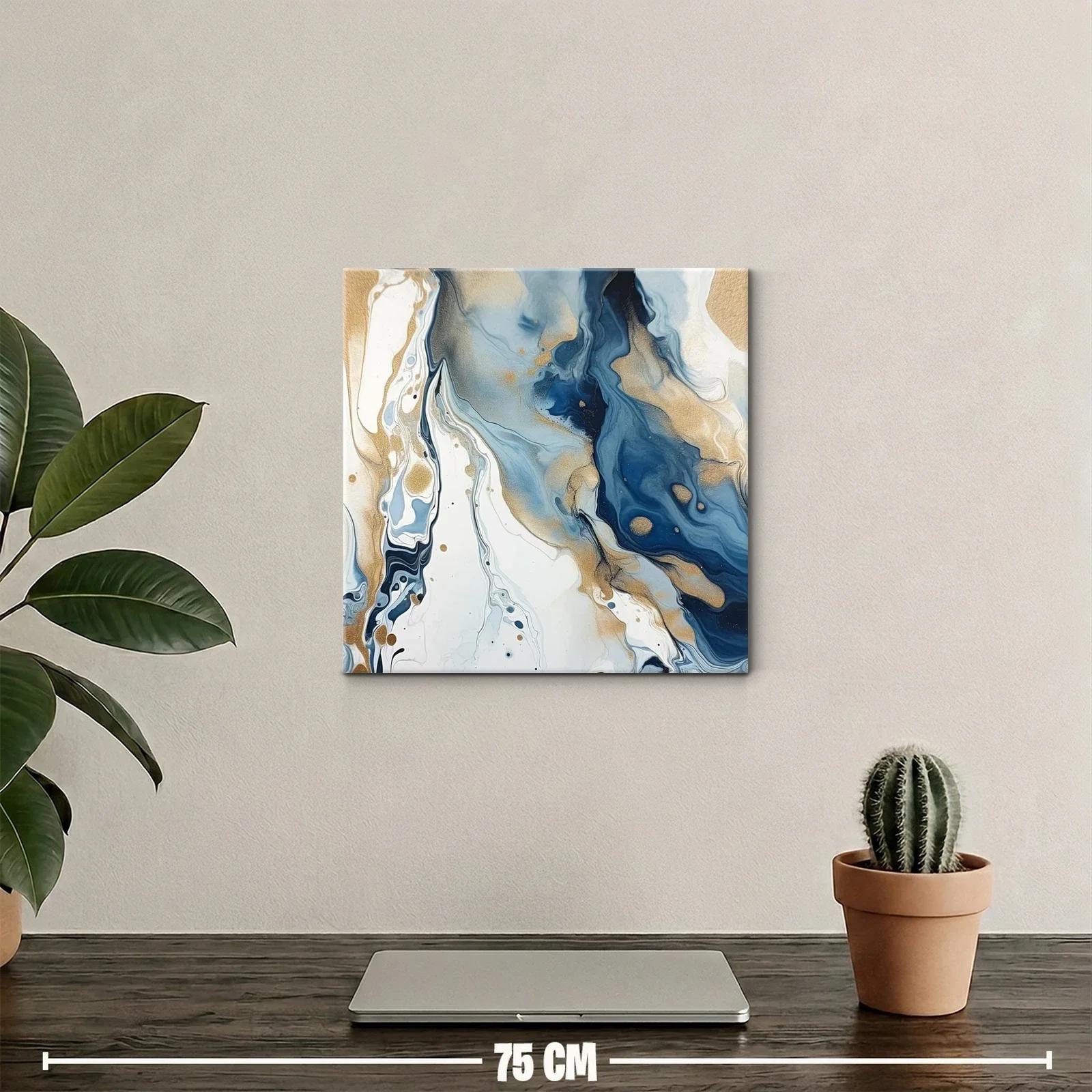 Cuadro abstracto en tonos azules y dorados fluidos — miniatura 2