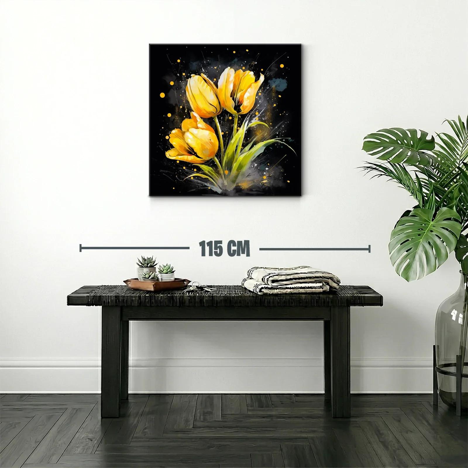 Cuadro con flores amarillas vibrantes sobre fondo oscuro — miniatura 2