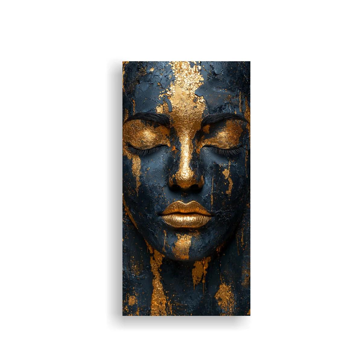 Cuadro rostro femenino con acabado dorado agrietado — imagen principal