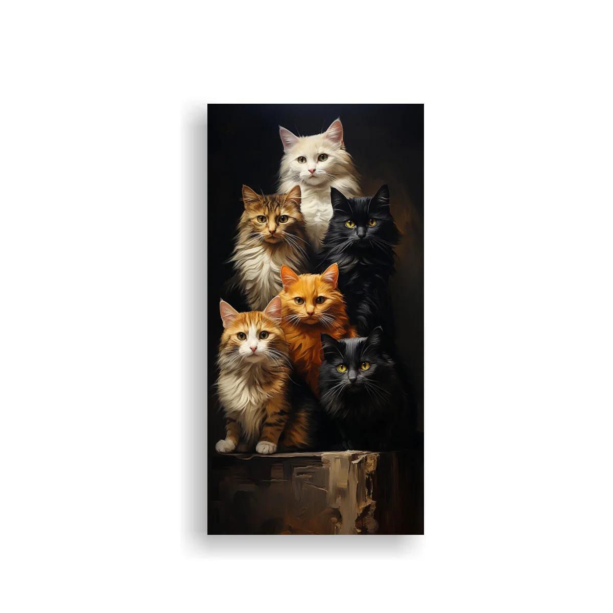 Cuadro grupo de gatos de pelo largo apilados sobre una base