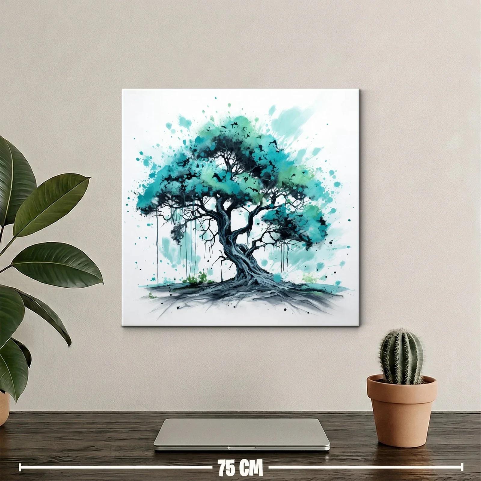 Árbol en tonos verdes y azules con estilo artístico moderno — miniatura 2
