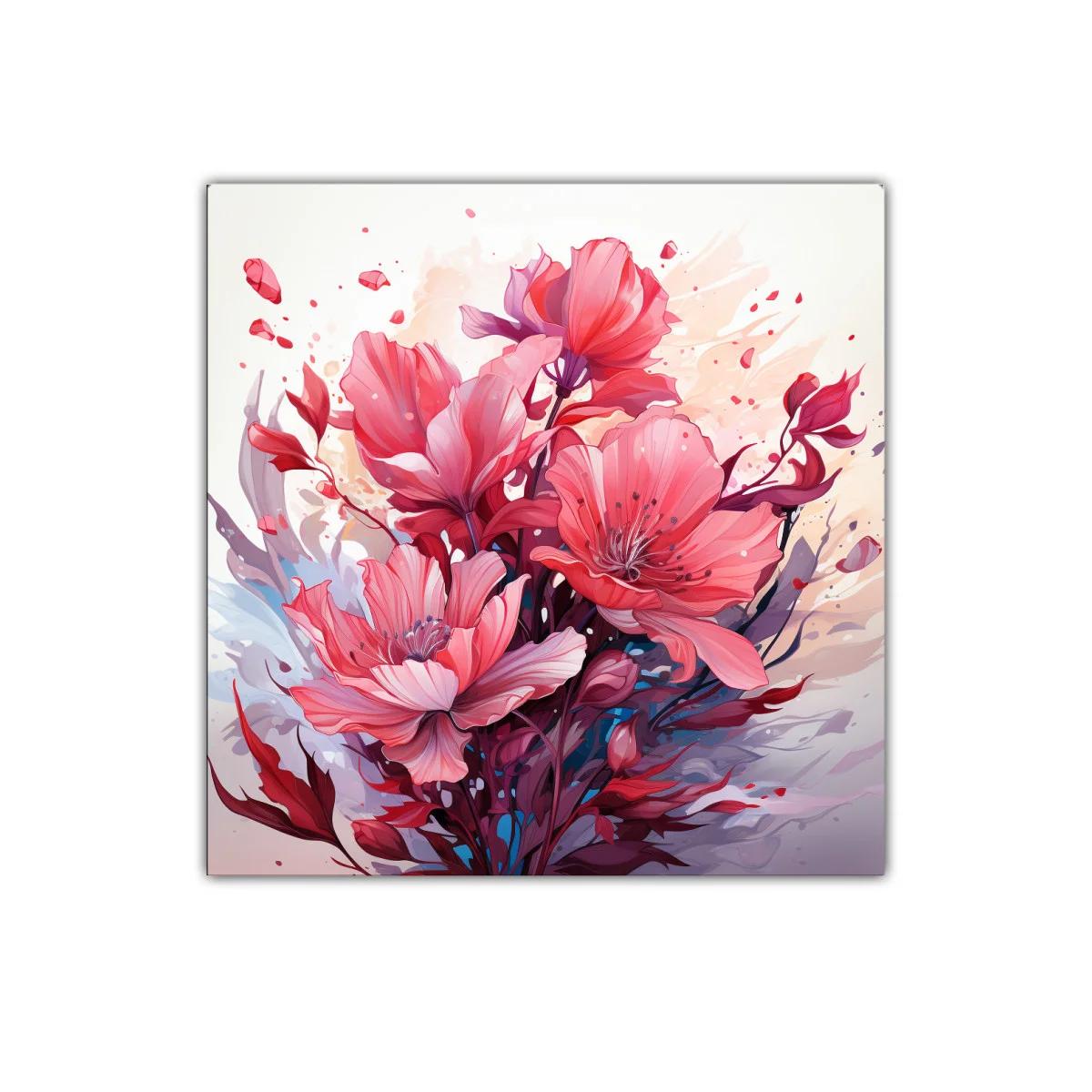 Cuadro decorativo con vibrante ramo de flores rosadas