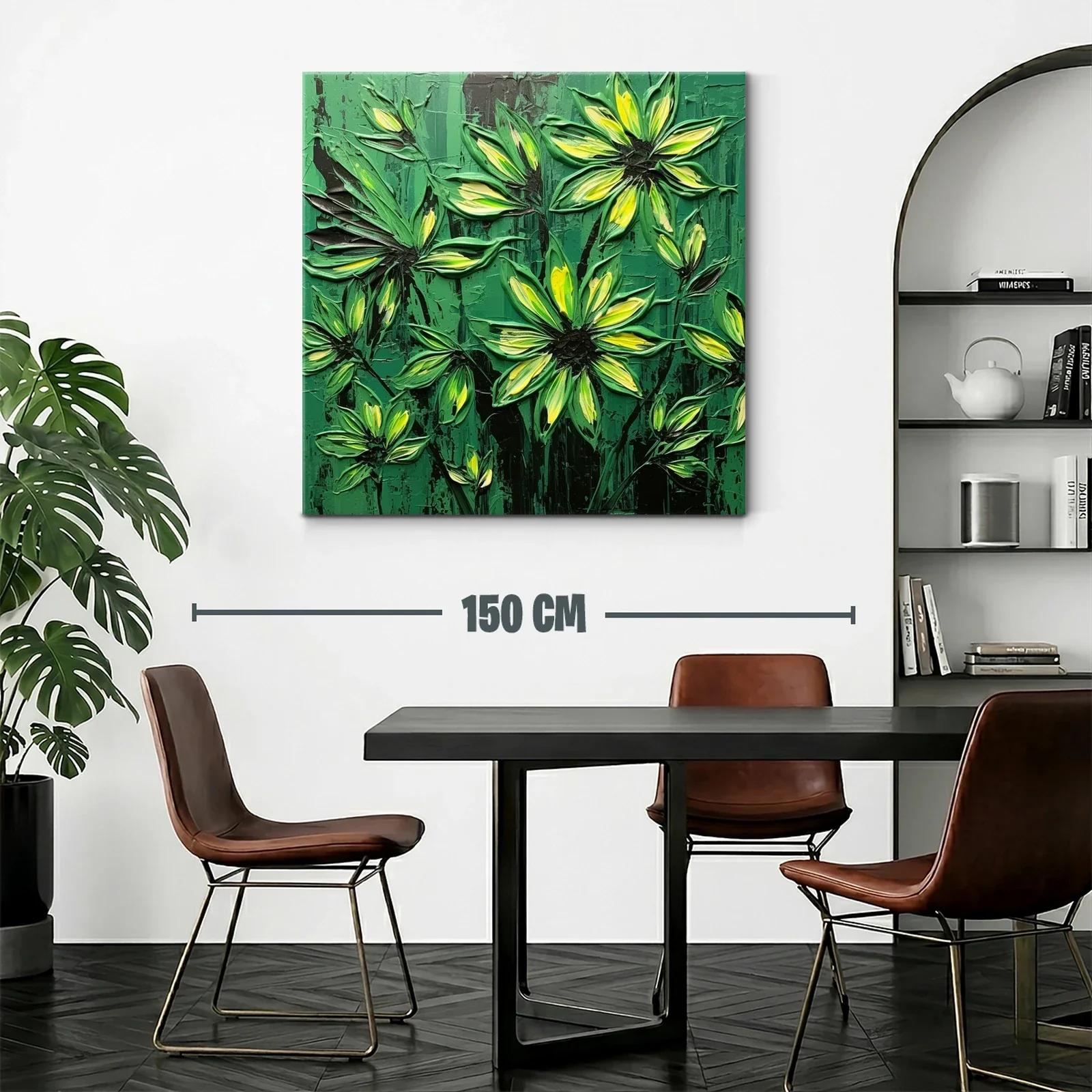 Cuadro floral con vibrantes tonos verdes y amarillos — miniatura 2
