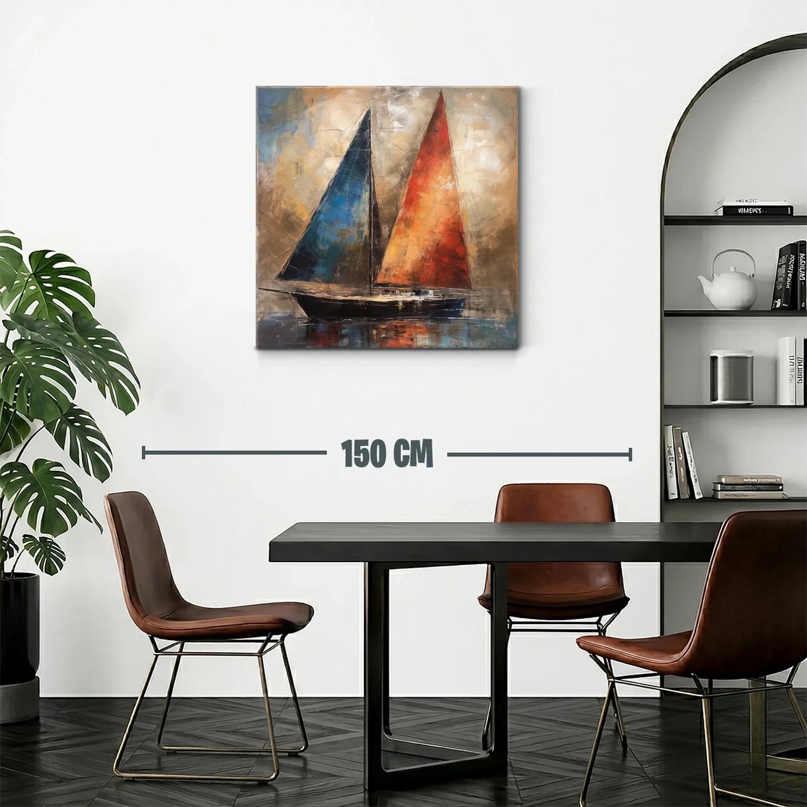 Velero con velas vibrantes en tonos cálidos y fríos — miniatura 2