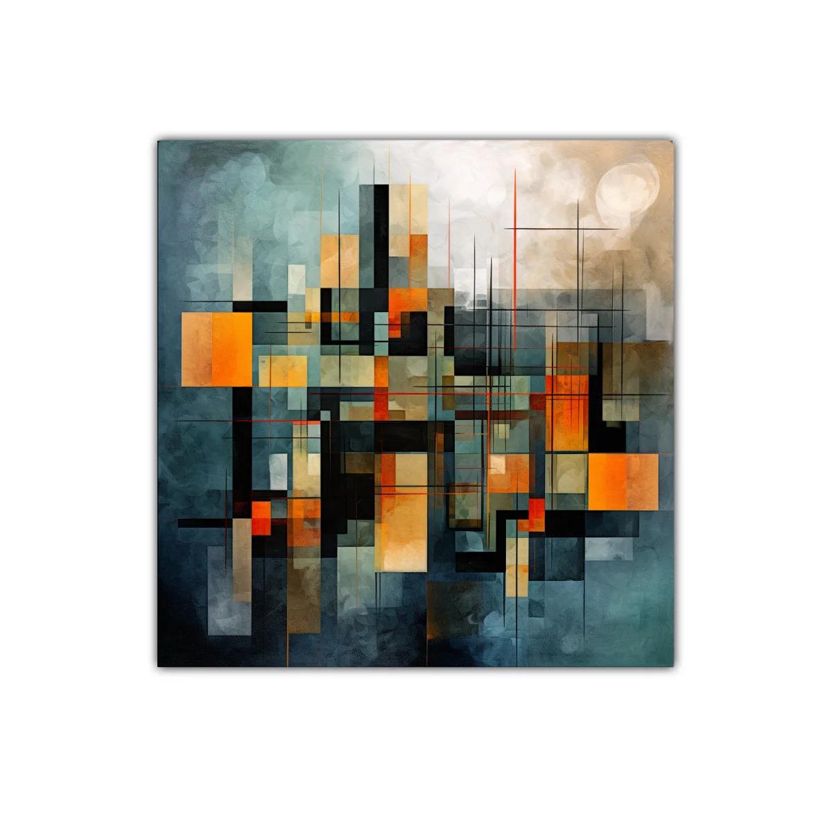 Composición geométrica abstracta en tonos cálidos y fríos