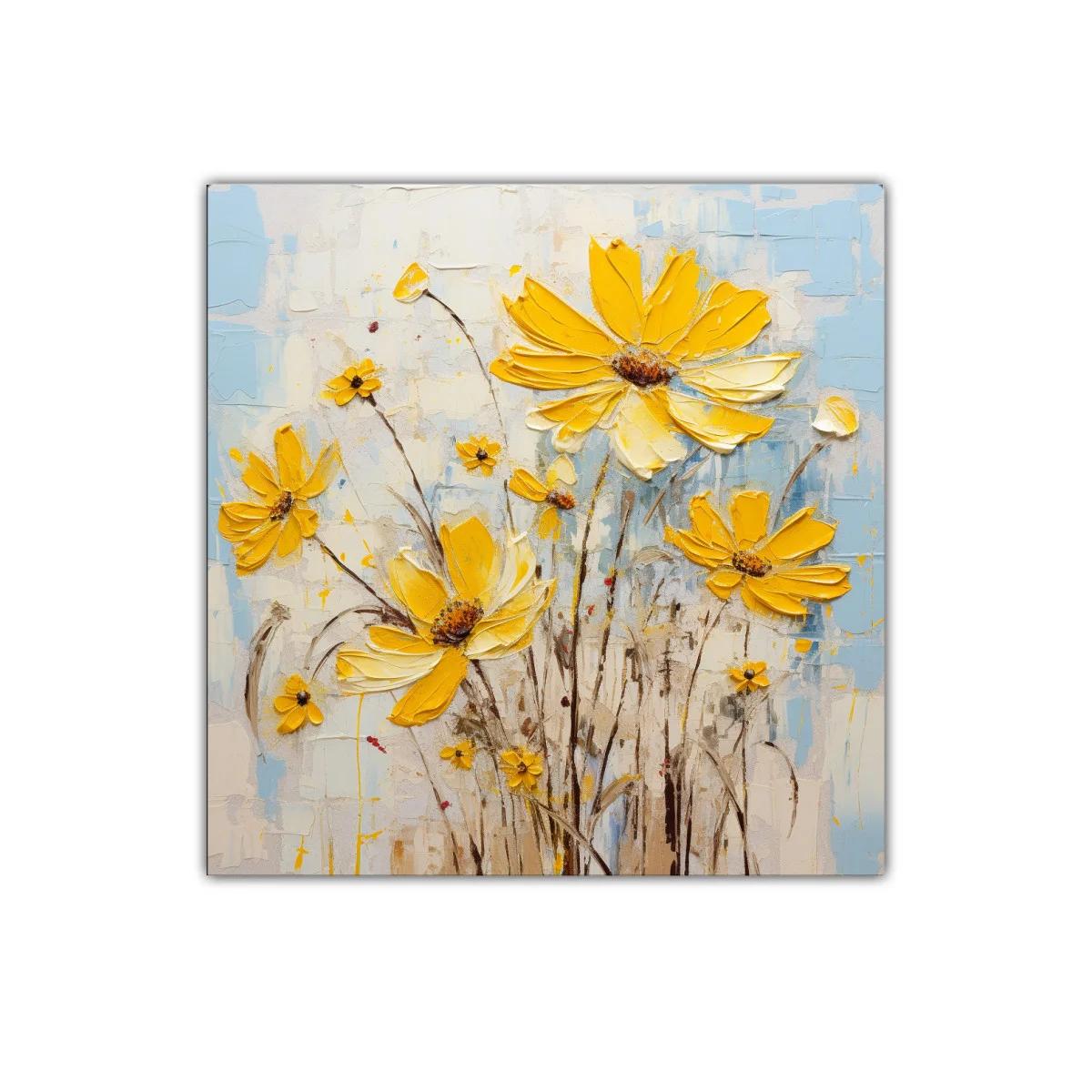 Cuadro decorativo con flores amarillas y fondo azul claro — imagen principal