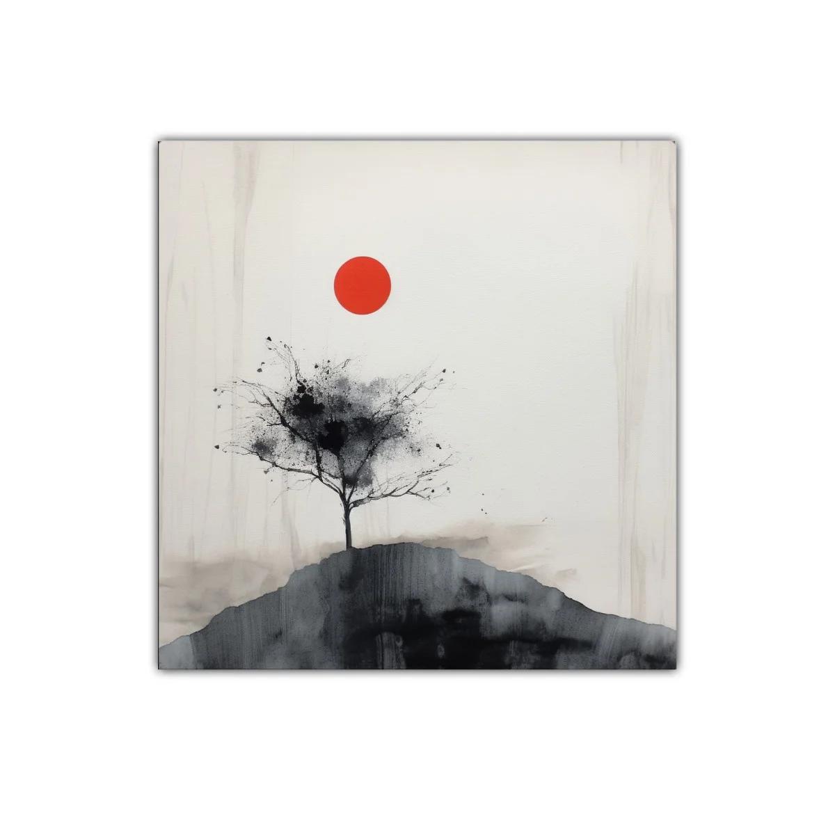 Árbol solitario sobre colina con sol rojo intenso — imagen principal