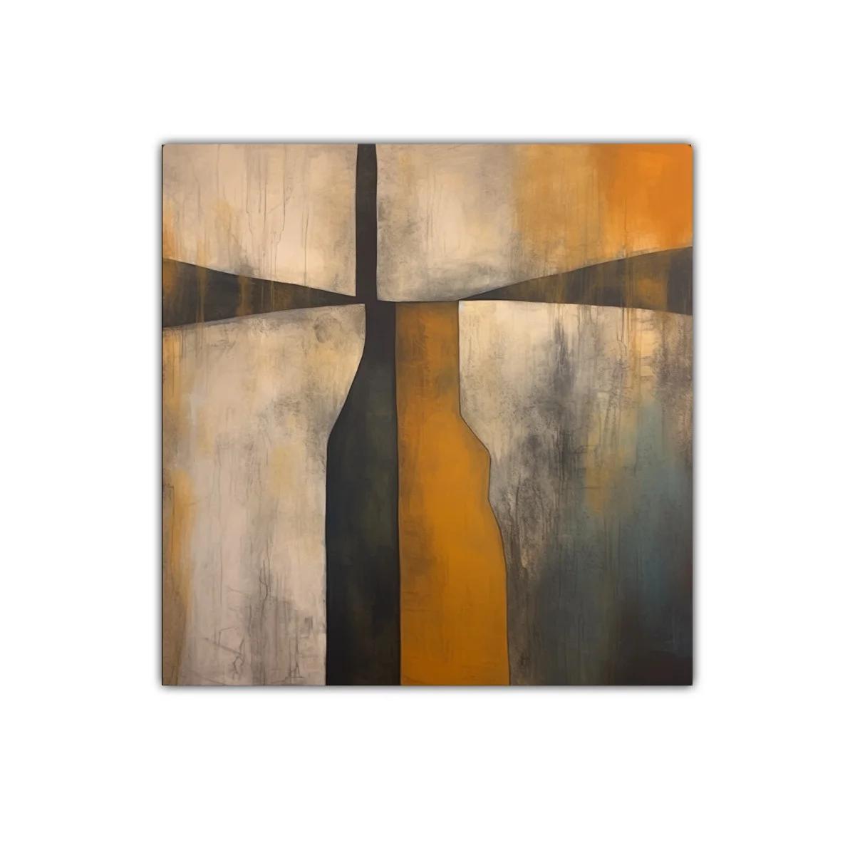 Cuadro abstracto con formas orgánicas en tonos ocres y grises — imagen principal