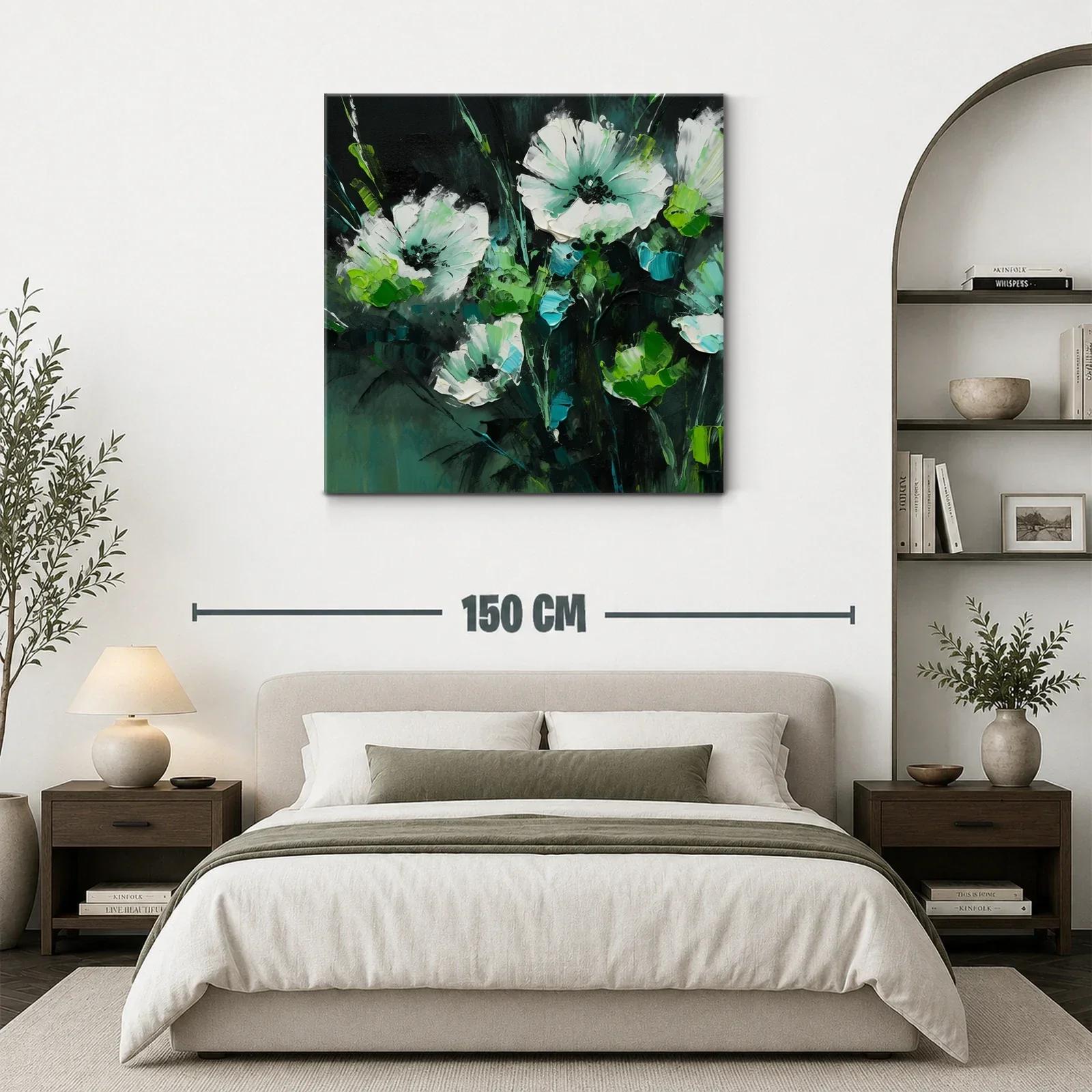 Cuadro floral con tonos verdes y blancos vibrantes — miniatura 3