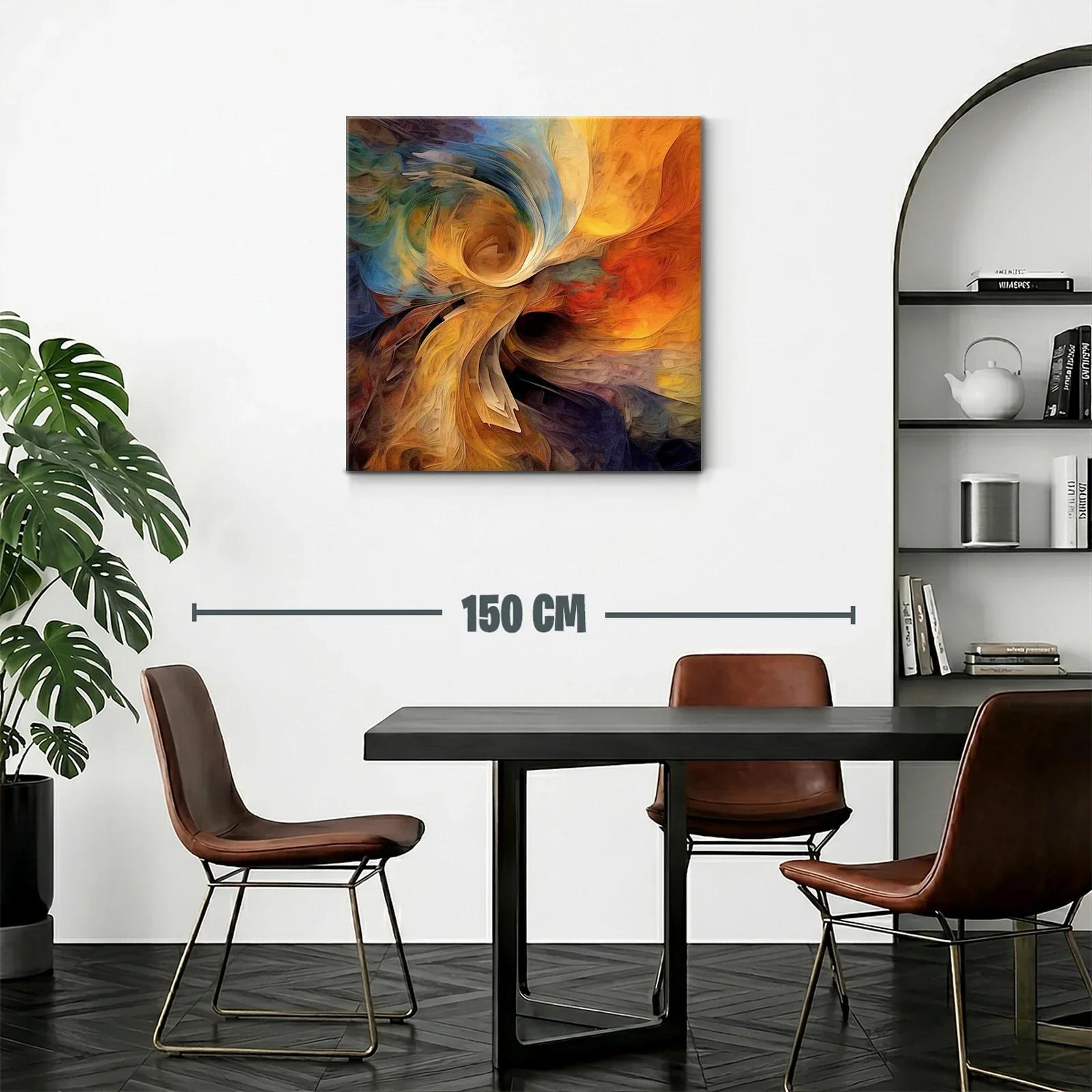 Cuadro abstracto con remolinos en tonos cálidos y fríos — miniatura 2