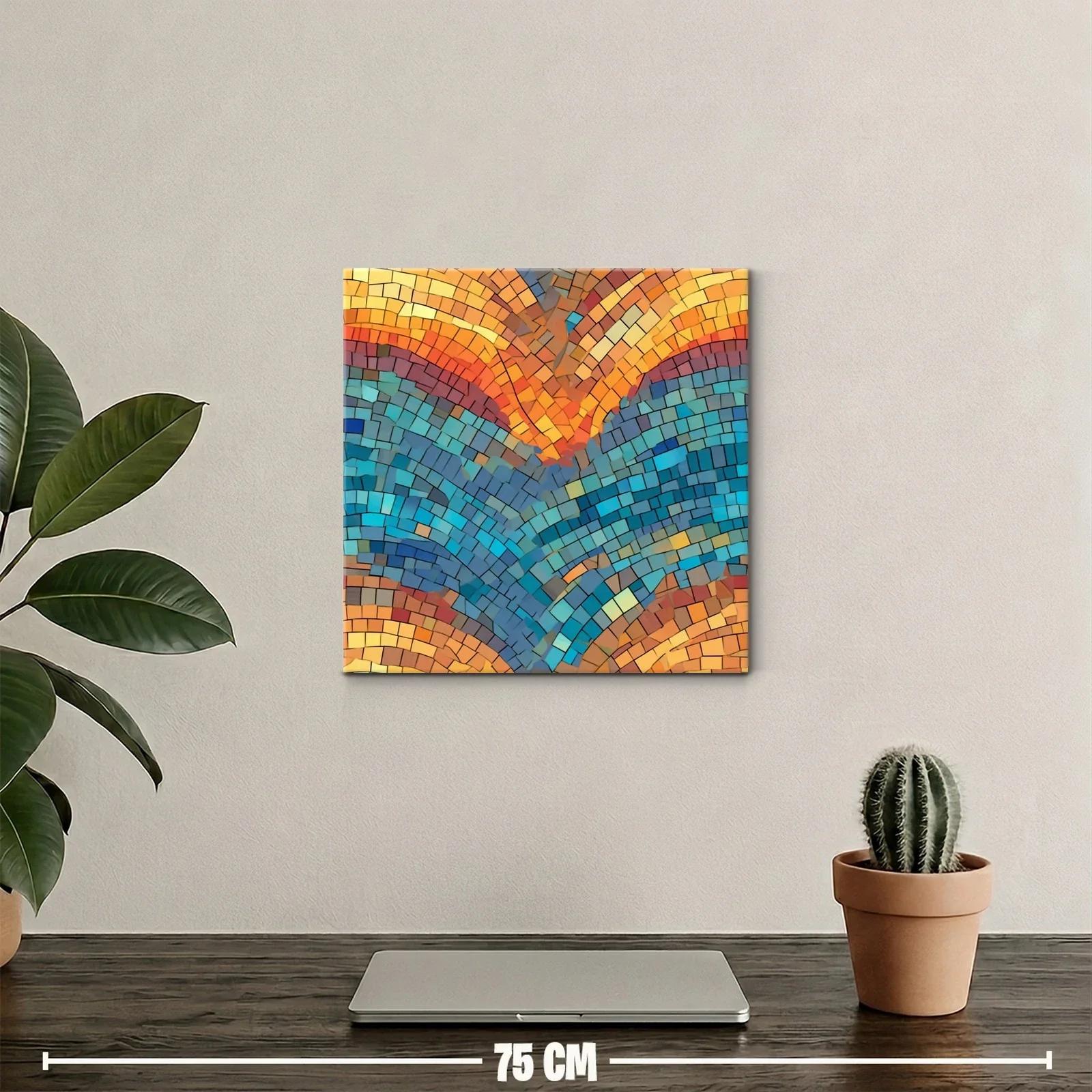 Cuadro mosaico con tonos cálidos y azules vibrantes — miniatura 2
