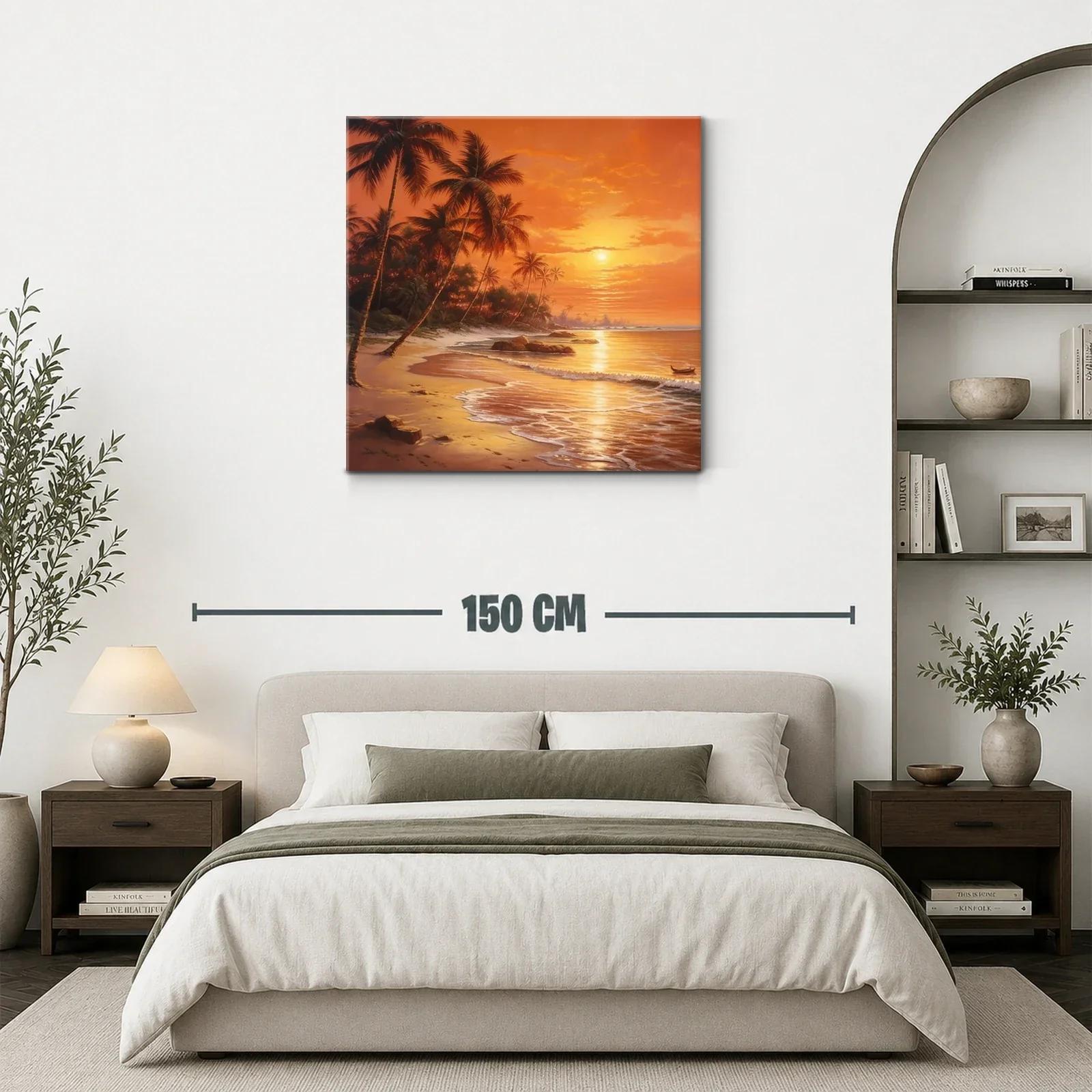 Paisaje tropical con palmeras al atardecer dorado — miniatura 3