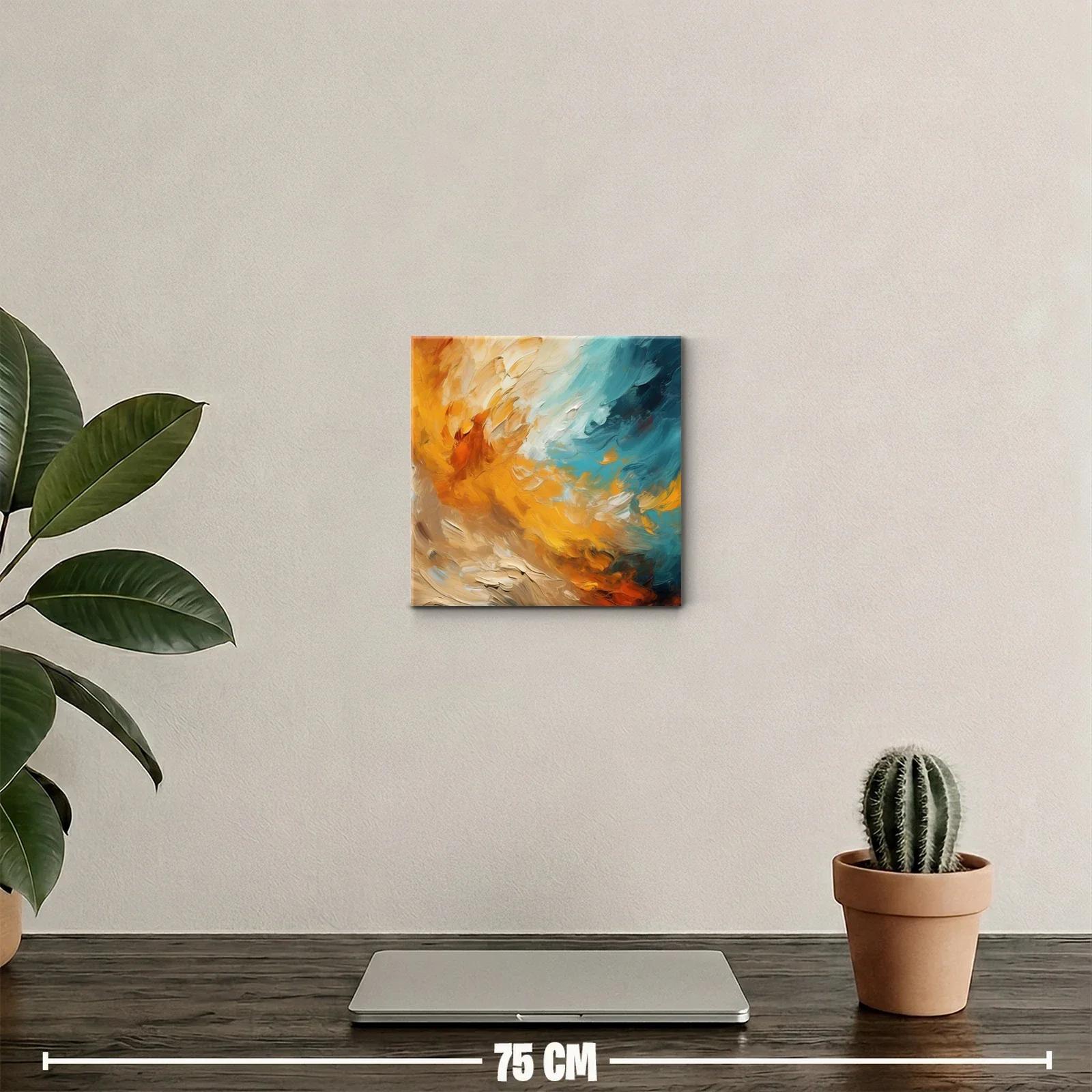 Cuadro abstracto en tonos cálidos y azules vibrantes — miniatura 2