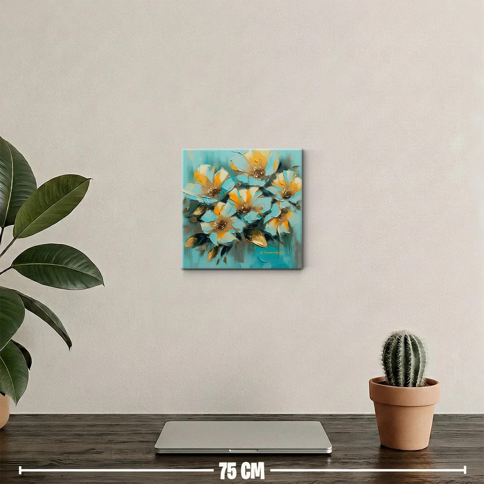 Elegancia floral en tonos turquesa y dorados vibrantes — miniatura 2