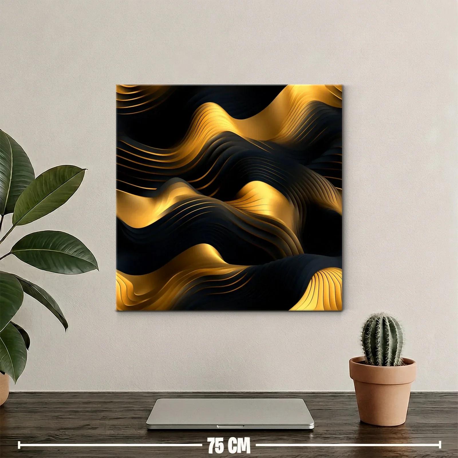 Composición abstracta en tonos dorados y negros con texturas onduladas — miniatura 2