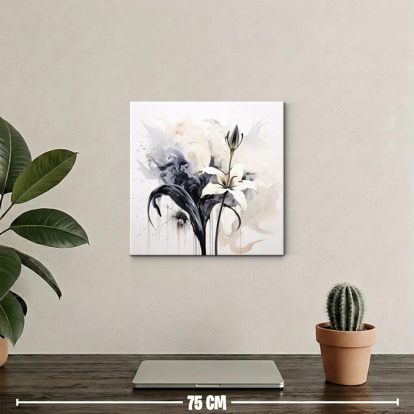 Cuadro floral elegante con lirio blanco y contraste en tonos neutros — miniatura 2