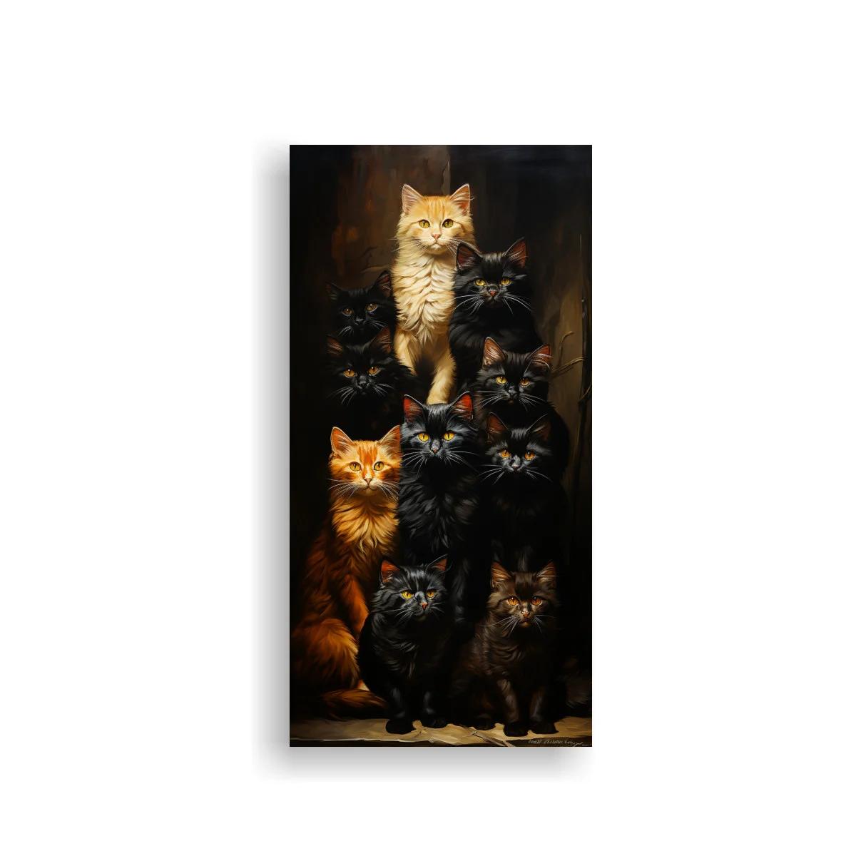 Cuadro grupo de gatos con un gato claro erguido