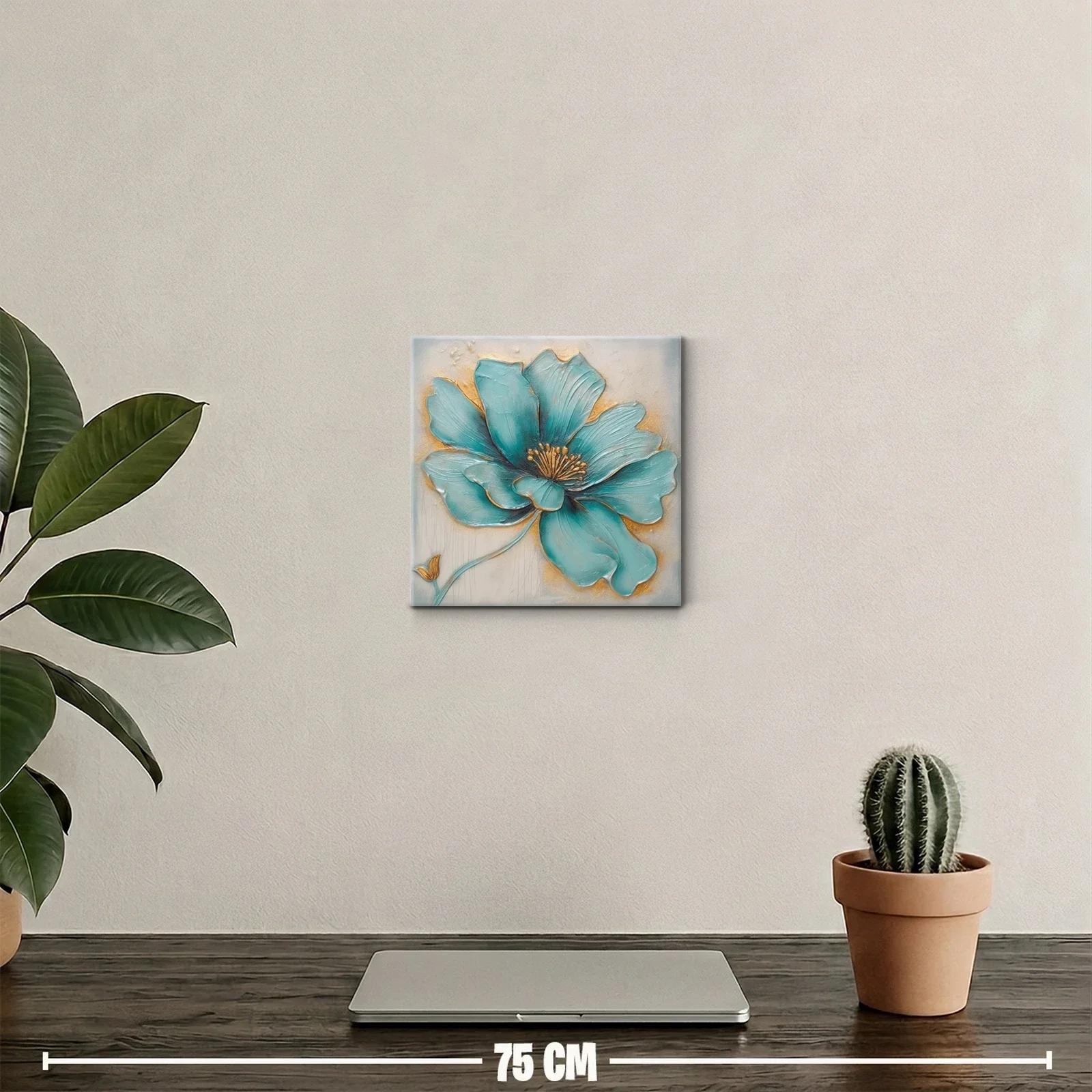 Cuadro decorativo con flor azul y detalles dorados — miniatura 2