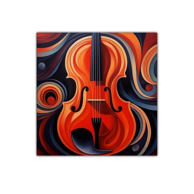 Cuadro vibrante con violín en tonos cálidos y abstractos