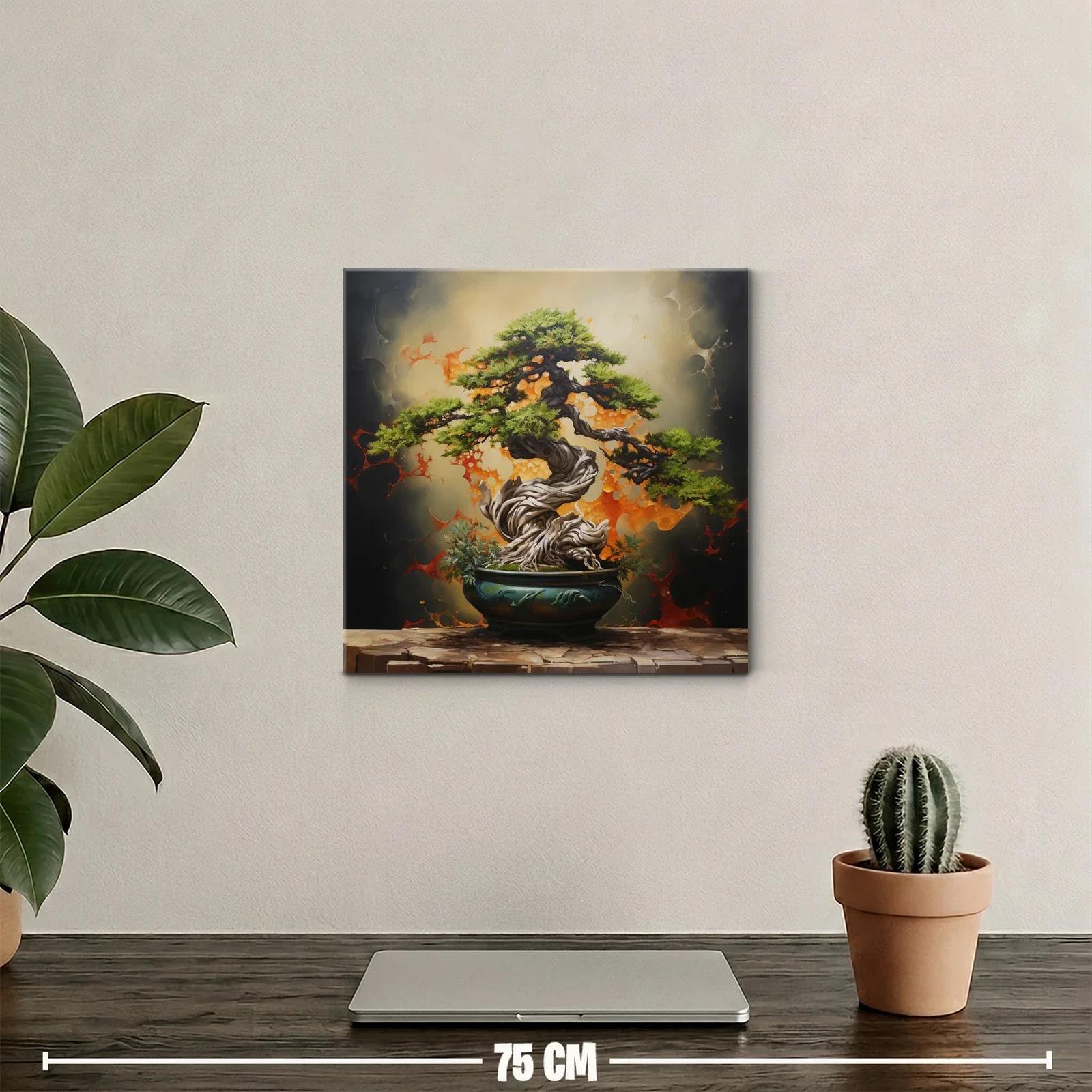 Cuadro Bonsái con Fondo Abstracto en Tonos Cálidos — miniatura 2