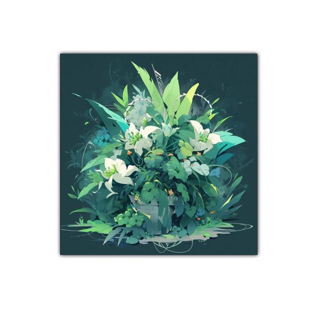 Composición floral en tonos verdes y blancos