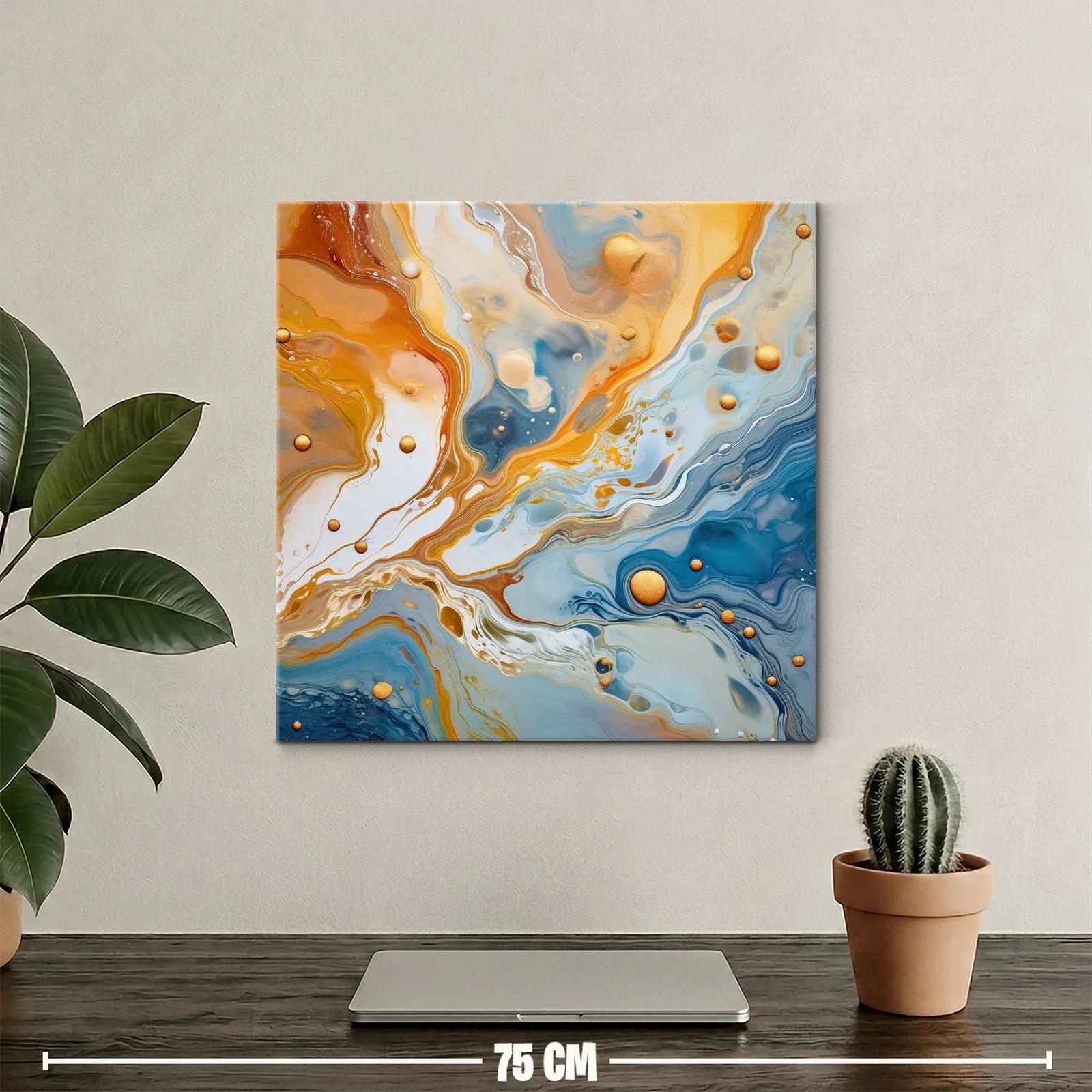 Cuadro abstracto con tonos dorados y azulados vibrantes — miniatura 2