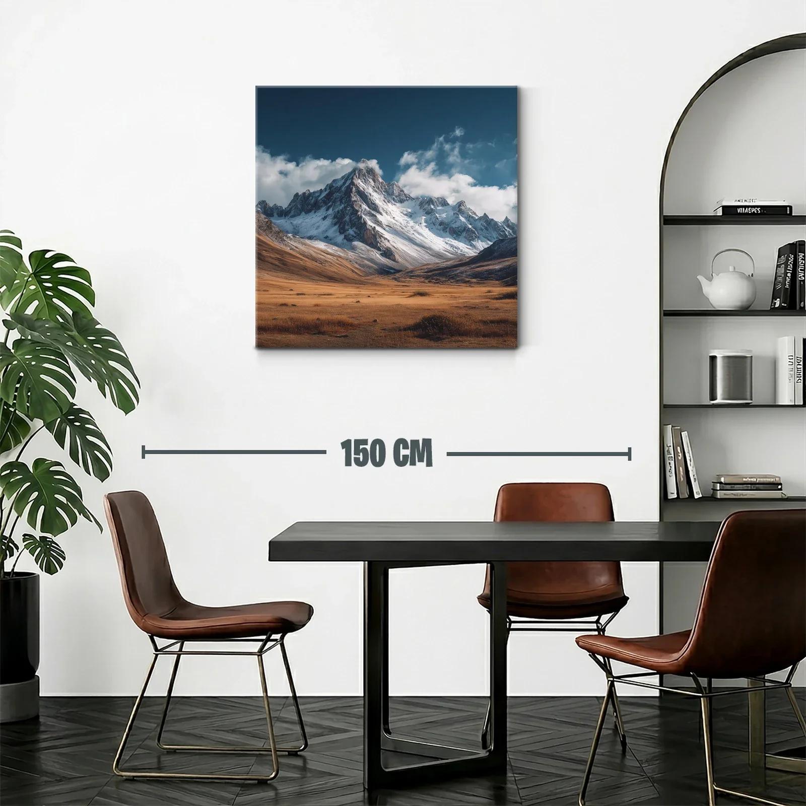 Montañas nevadas con cielo azul y pradera dorada — miniatura 2