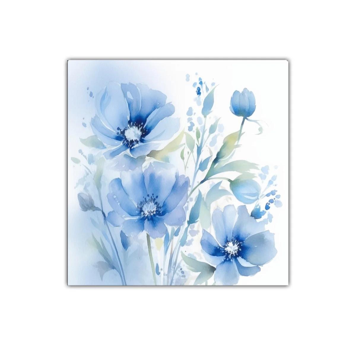 Cuadro floral en tonos azules con delicados pétalos