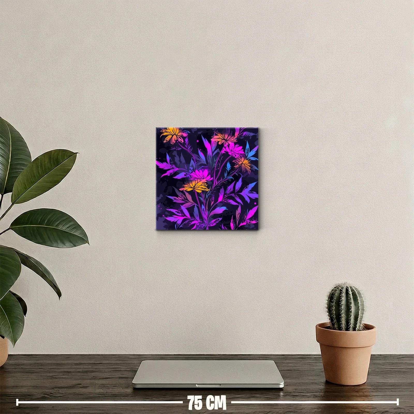 Cuadro floral con tonos vibrantes y fondo oscuro — miniatura 2