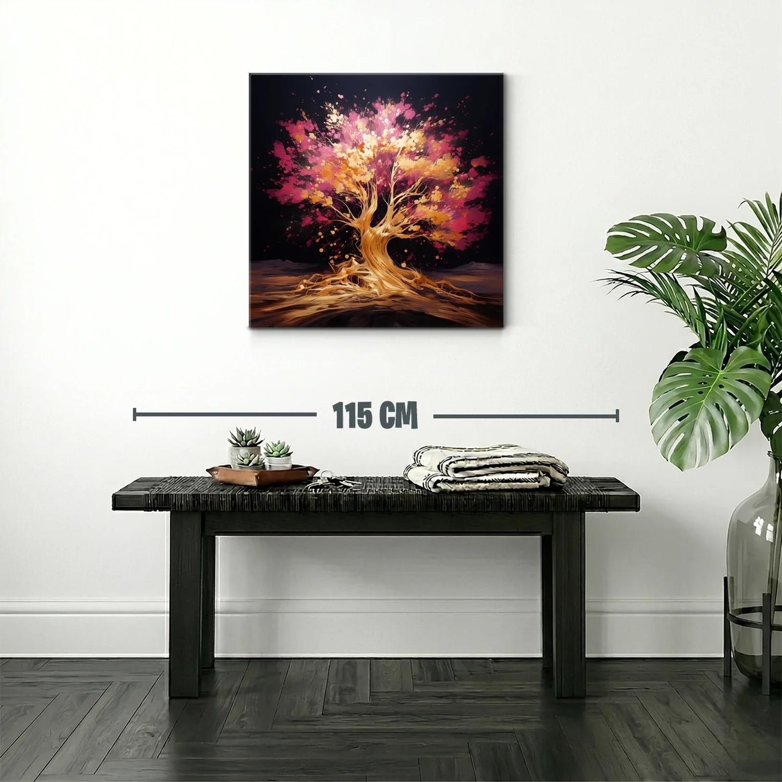 Árbol vibrante con tonos dorados y rosas en fondo oscuro — miniatura 2